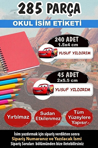 Kt Grup Okul Kalem Defter Etiketi Şimşek Mcqueen Temalı İsimli Etiket 285 Adet