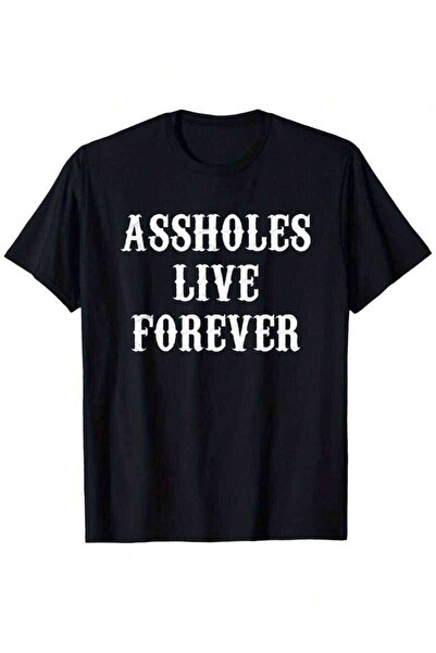 LİNA06 Live Forever Sarcastic T-Shirt Black With White Text Heavyweight Crew ...