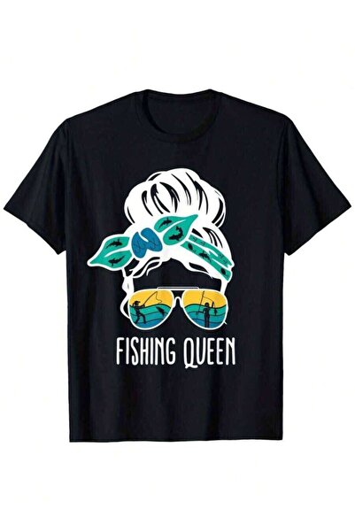 135 تي شيرت Queen For Women Bun Mom Fish Bass Fishing ذو تصميم فضفاض جديد للج...