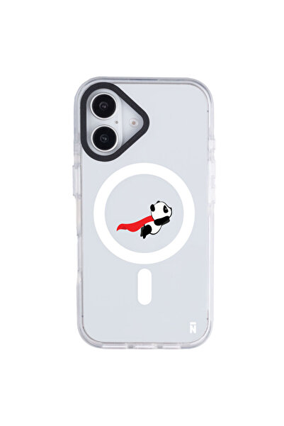 Casen iPhone 16 Yanları Beyaz Magsafe Arty Şeffaf Fliying Panda Tasarımlı Pre...