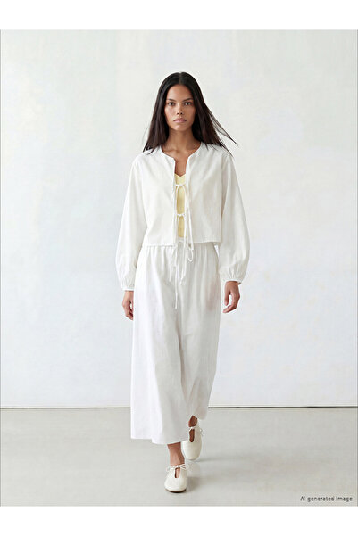 LC Waikiki White Elastic Waist Gathered Flared Skirt