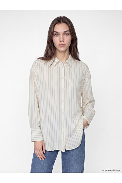 LC Waikiki White Striped Women's Shirt