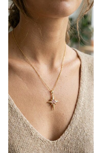 DMR Elegance 316L Steel Gold Color Zircon Stone Pole Star Model Women's Necklace