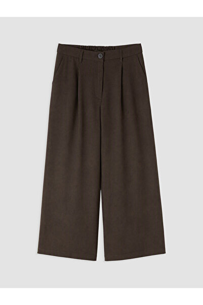 LC Waikiki Brown Elastic Waist Pleated Women's Fabric Trousers