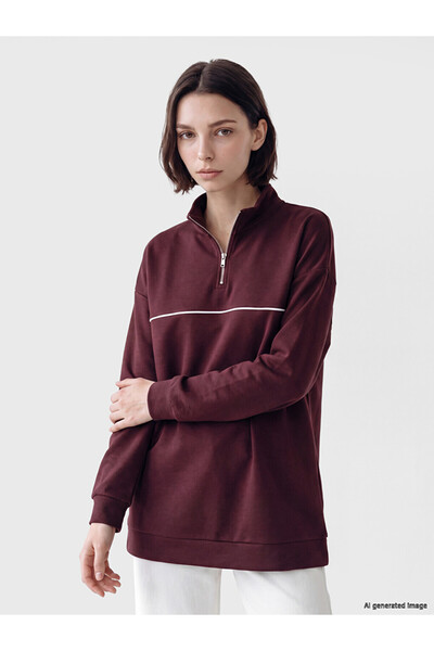 LC Waikiki Mürdüm Soft Touch Oversized Women's Sweatshirt Tunic