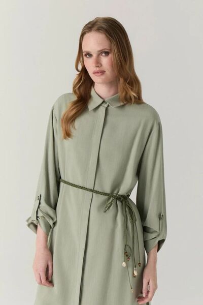 Zühre Belted Button Detailed Flowy Island Tea Tunic 1653