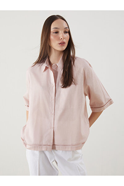 LC Waikiki Pink Oversize Linen Look Women's Shirt