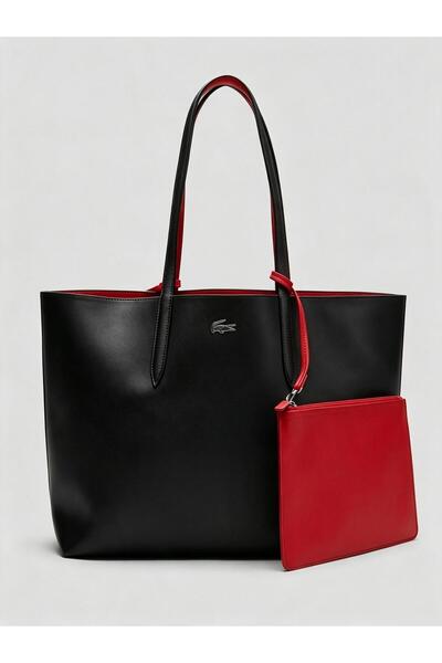 Lacoste Kids Women's Double-Sided Two-Tone Large Capacity Handbag, Black/Red