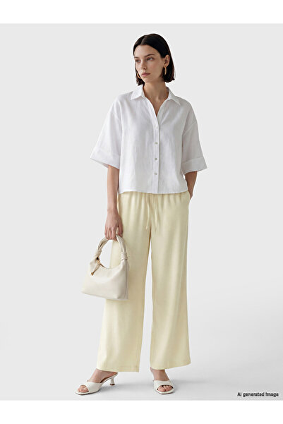 LC Waikiki Lcw Modest Yellow Wide Leg Women's Trousers with Elastic Waist