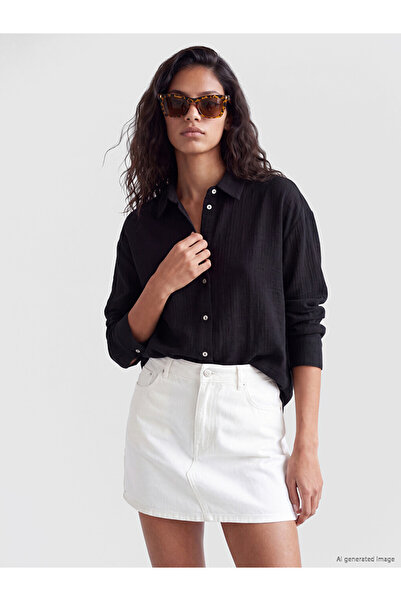 LC Waikiki Black Oversize Muslin Women's Shirt