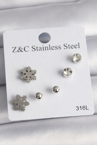 DMR Elegance 316L Steel Silver Color Zircon Stone Snowflake Model Women's Ear...