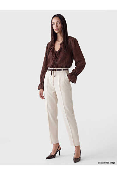LC Waikiki Beige Elastic Waist Carrot Cut Women's Fabric Trousers