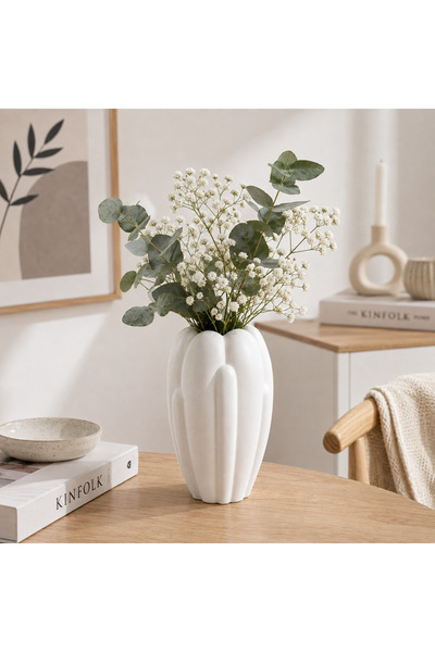 MirayDesign İskandinav Tasarım Dekoratif Beyaz Vazo – Modern Minimalist Çiçeklik