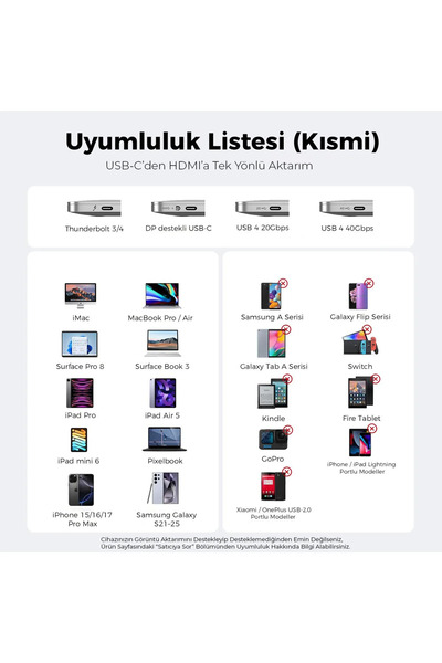 Sarftech Premium Type-C USB-C to HDMI Kablo (4K60Hz,1080P165Hz) HDR Type-C to HDMI 2.0 Görüntü Aktarım Kablosu - 2 Metre
