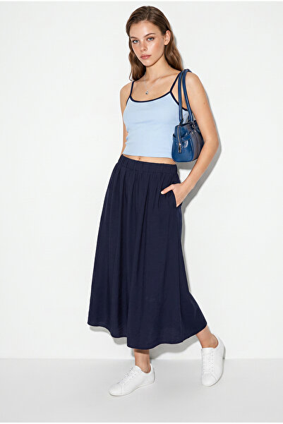 Bianco Lucci Women's Elastic Waist Pocket Detailed Flowy Maxi Skirt 7597 6028...