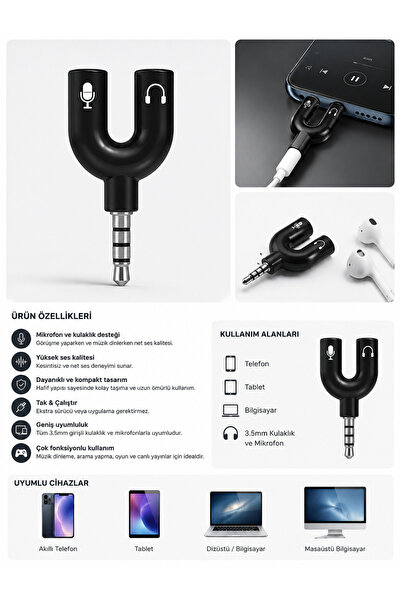 3.5 mm Kulaklık ve Mikrofon Ayırıcı Adaptör