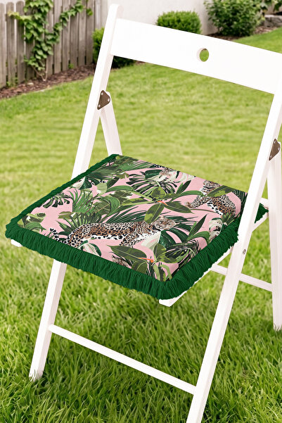 Realhomes Fringed Zippered Chair Cushion with Tropical Leaf and Leopard Print...