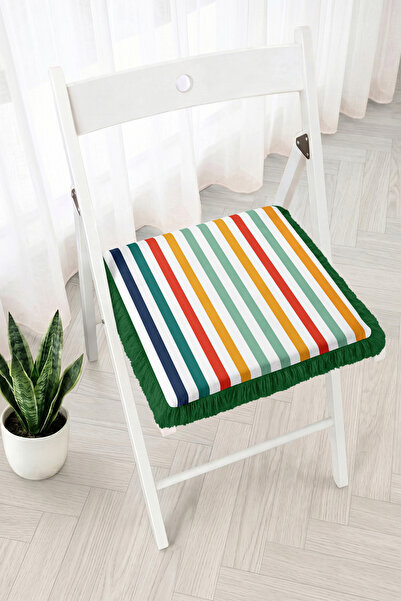 Realhomes Colorful Vertical Striped Fringed Zippered Chair Cushion - Striped ...