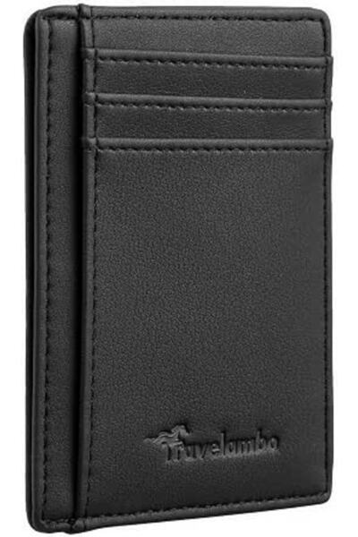 Travelambo Front Pocket Minimalist Leather Slim Wallet RFID Blocking Medium Size