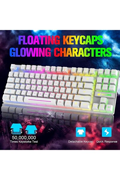 ZIYOULANG Wireless Membrane Gaming Keyboard and Mouse Set with 87Key Tenkeyle...