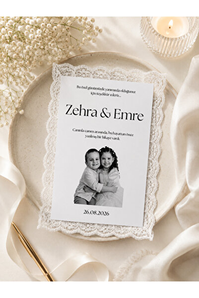 Kişiye Özel Beyaz Dantelli Teşekkür Kartı | Fotoğraflı Söz, Nişan, Düğün ve Kına Hatırası 25 Adet