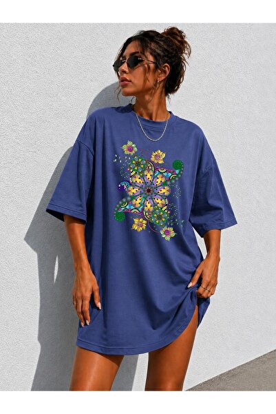 classy moda تي شيرت نسائي كبير الحجم وطويل للغاية مطبوع عليه شكل ماندالا فني ...