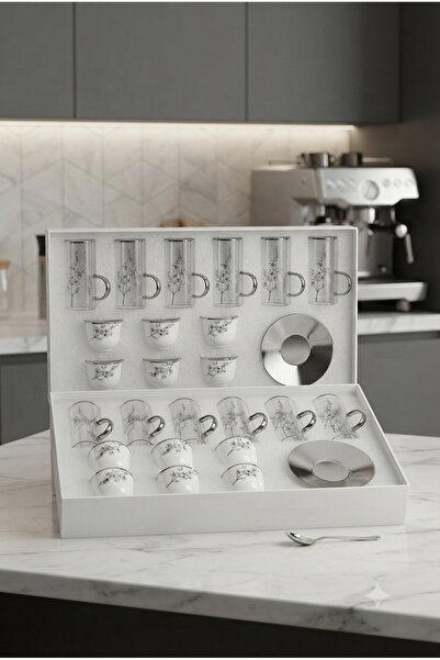 Generic Glass Tea Cups and Coffee Cups Set with Stainless Steel Serving Trays...
