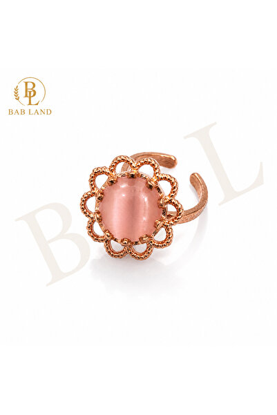 El Yapımı Bakır Pembe Taşlı Ayarlanabilir Kadın Yüzük