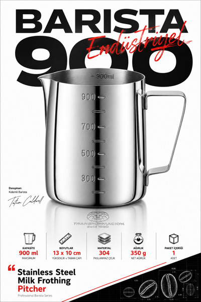 Transformacion 1000 ML Mililitre Ölçülü Süt Köpürtme Sürahisi Pitcher Barista...