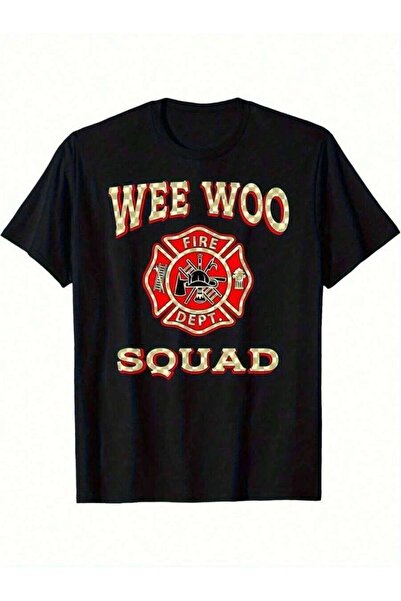 9JY قميص WEE WOO المضحك بتصميم شارة رجل الإطفاء والكابتن وسيارة الإطفاء، قابل...