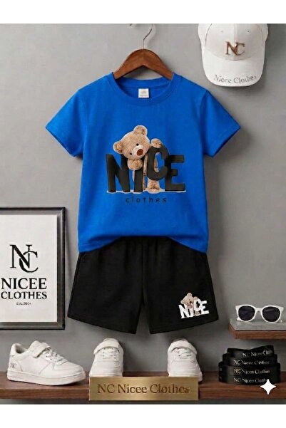 Leto Lykia Summer Children's T-Shirt Shorts Unisex (Black with Nice Bear Print)