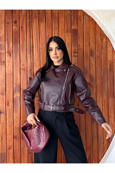 DENİKK Trend Street Wear Crop Leather Jacket