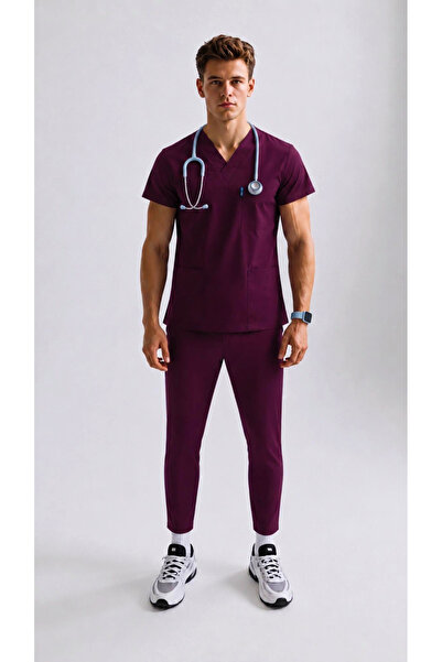 ÜÇAS UNIFORM DARK PLUM LUX SCRUBS LİKRA TAKIM DOKTOR HEMŞİRE FORMASI