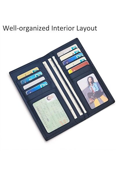 GENERAL محفظة رجالية طويلة ونحيفة من الجلد مع خاصية حجب RFID، حامل رقيق للشيكات