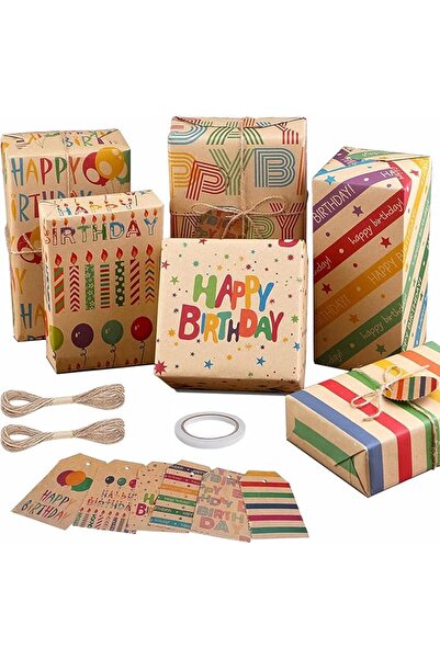 BIGTHREE Birthday Wrapping Paper, 6 Sheets Recycled Gift Wrapping Paper Set, ...