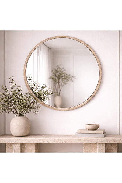 Roots Furniture مرآة كايمان، خشب مبيض، مستديرة 42 بوصة