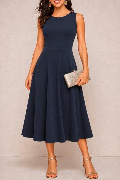 Şeker Portakalım Women's Strappy Round Neck Midi Janjan Crepe Dress