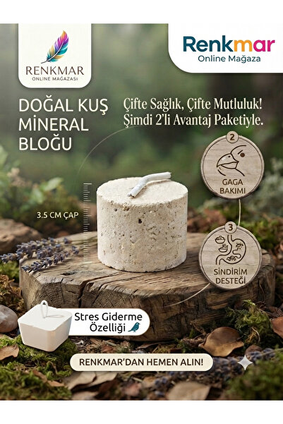 renkmar Doğal Kuş Mineral Bloğu ve Gaga Törpüsü – 2'li Avantaj Paketi (Kemik ...