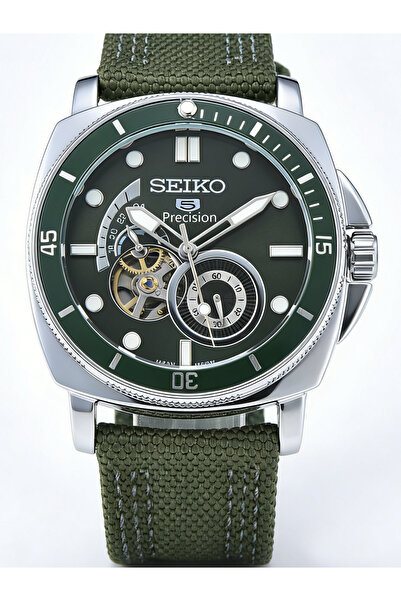 Seiko 5 SRP605K1 Men’s Open Heart Automatic Sports Watch, Green Dial Rotating...