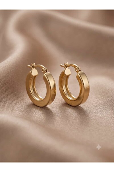Çelik Modern Minimalist Dolgun Gold Halka Küpe