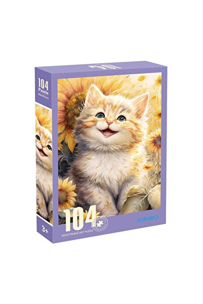 OEM Puzzle Jumbo cu 104 piese - Set artistic cu Pisică Zâmbitoare și Floarea-...