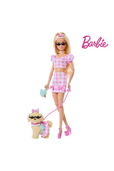 mattel Păpușa Barbie cu câine în set roz în carouri