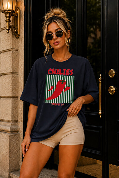 FECCY Premium Chılıes Printed Oversize Women's T-Shirt Men's T-Shirt Cotton O...