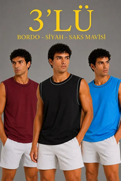 Beruflic Men's 3-Piece Sleeveless Sports Athlete Set Summer Crew Neck Black, ...