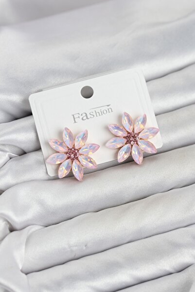 Clariss Pink Color Crystal Stone Lotus Flower Model Women's Earrings