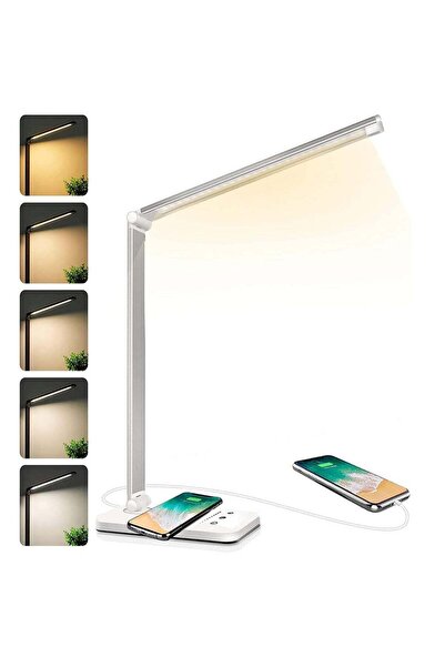 Arabest مصباح مكتبي وليلي، مصباح LED يعمل باللمس، شاحن لاسلكي، منفذ شحن USB، ...