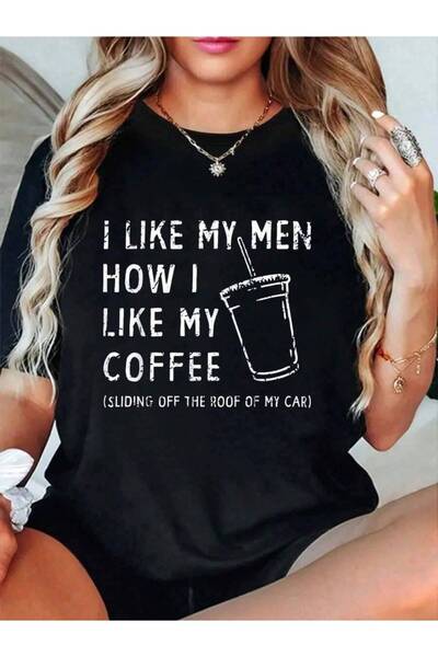 LİNA06 Men How I Like My Coffee Sliding Off The Roof Car T-Shirt Graphic Tees...