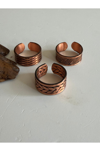 Rupen Kraft Adjustable 3-Piece Handmade Pure Copper Ring Combination Non-Allo...