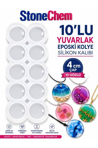 stonechem 10 Gözlü 4 cm Yuvarlak Silikon Kalıp – Epoksi Kolye ve Takı Kalıbı