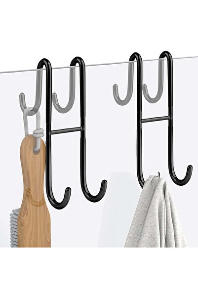 STARSTAR Black Two Stainless Steel Non-Stick Bathroom Glass Door Hooks